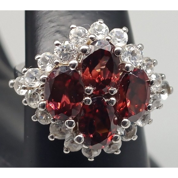 Chuck Clemency Garnet Quartz CZ Gemstone Ring STS 925 Sterling Silver Size 7 - Picture 9 of 15